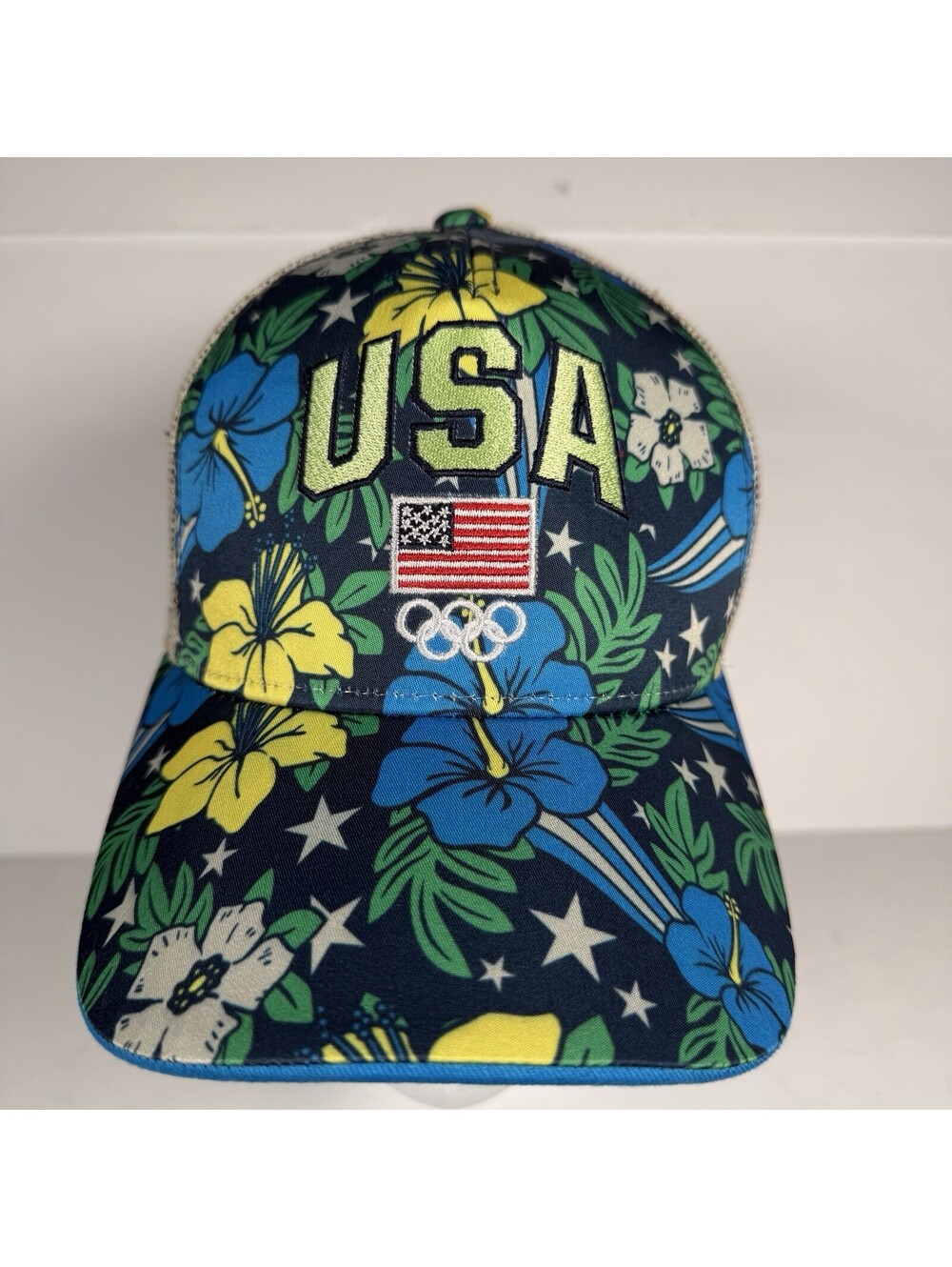 United States Olympic Team Hat Floral Mesh Snapback Embroidered Rings USA Rare